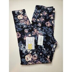 LuLaRoe OS One Size 2-10 Leggings BLACK WITH PINK BLUE FLORAL Print Buttery Soft